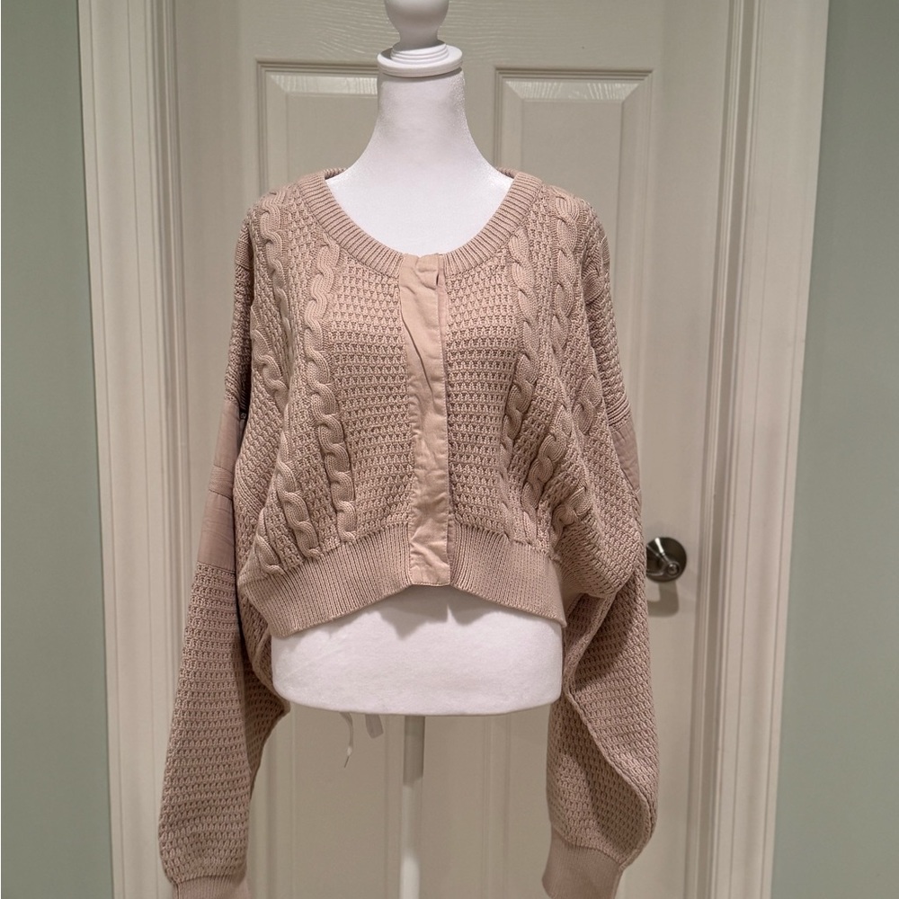 We The Free Taupe Cable Knit Cardigan